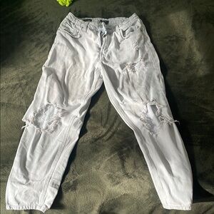 Distressed White Jeans